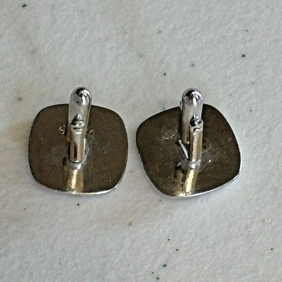 Vintage Silver Swank Cufflinks w/ Black Stone and Brushed Finish - Picture 4 of 5